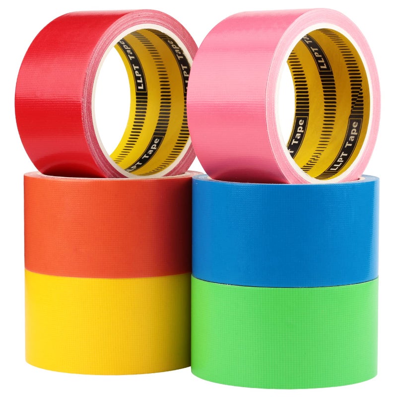 LLPT Colored Duct Tape 6 Premium Packs 2 Inch x 30 Ft Per Roll Assorted Colorful Bulk Tape Tear by Hand Included for Moving Packing Color Coding Art Craft DIY Projects (DT606) - Image 1